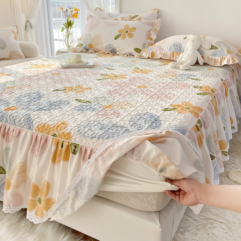 2025 nuevo estilo falda de cama de algodón funda de cama de algodón de una sola pieza sombrero de cama con falda cubierta de delantal de cama universal de cuatro estaciones