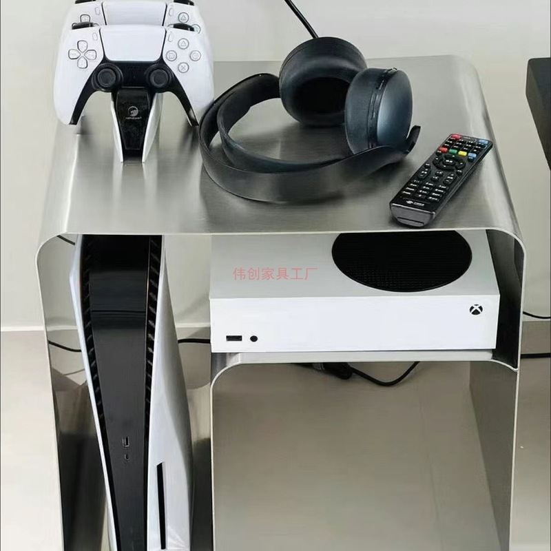边几中古极简不锈钢床头柜边几一体成型置物柜轻奢茶几包豪斯边几|undefined