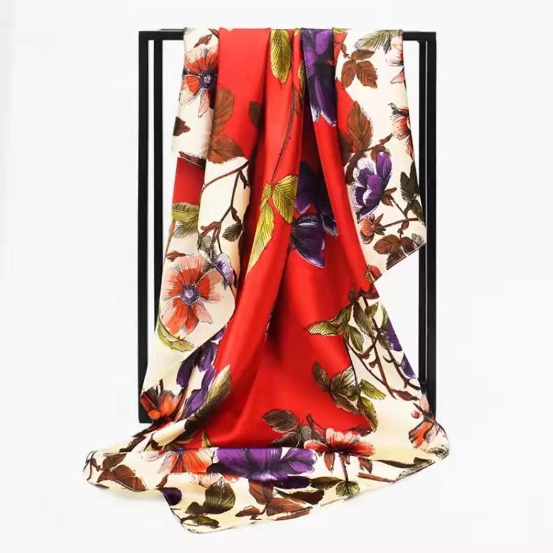 Silk scarf women satin square scarf bib...