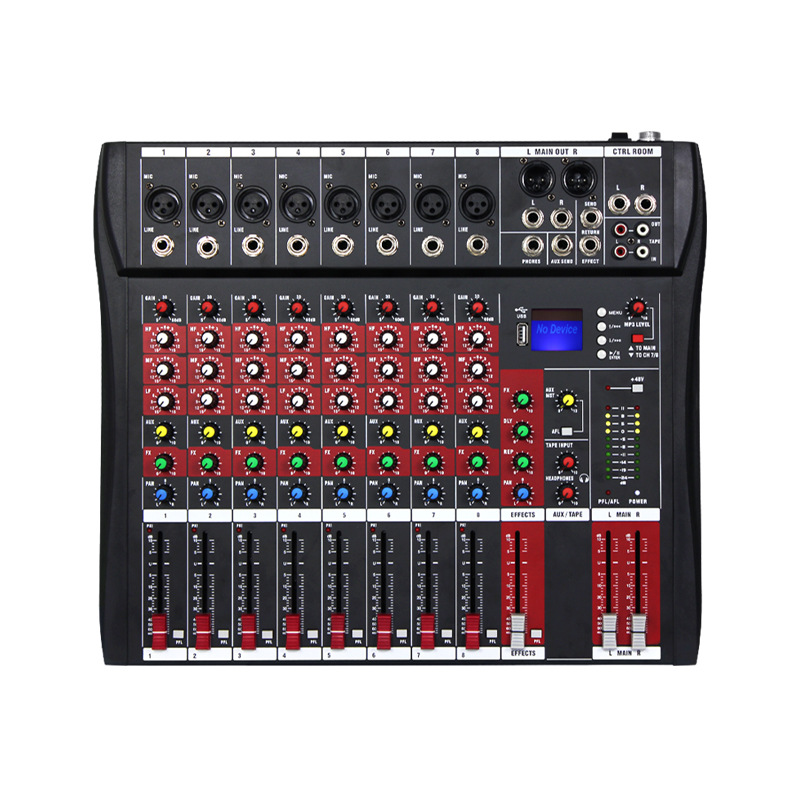 Consola de mezclas profesional de 8 canales, 6 canales con reverberación para actuaciones en grandes escenarios, bodas, transmisiones en vivo, USB, Bluetooth, consola de mezclas para DJ.