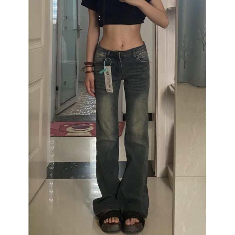 American Retro Bootcut Jeans for Autumn and Winter, High-Waisted Hotties, Slim and Slim, Low-Waisted Floor-Length Horseshoe Flared for Small People