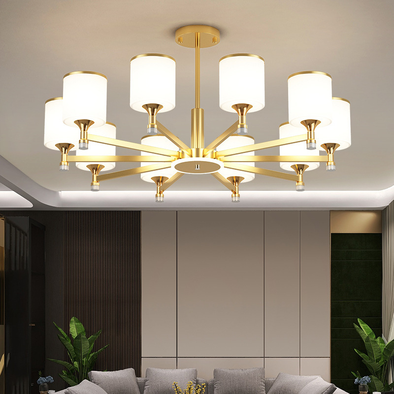 Modern Nordic Style Living Room Chandelier Fashionable Simple Atmospheric Household Dust-proof Lampshade Restaurant New Golden LED Lamps