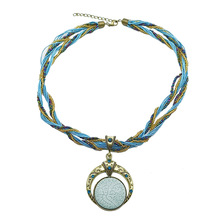 欧美跨境波西米亚仿圆形宝石项链夸张复古手工米珠毛衣链热销N215