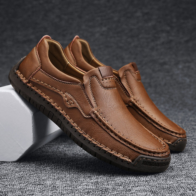 Giày lười nam da tổng hợp mũi tròn đế bằng, giày slip-on cỡ lớn may chỉ thủ công — 9918 Màu đen, 9918 nâu nhạt, 9918 nâu đậm chi tiết 29