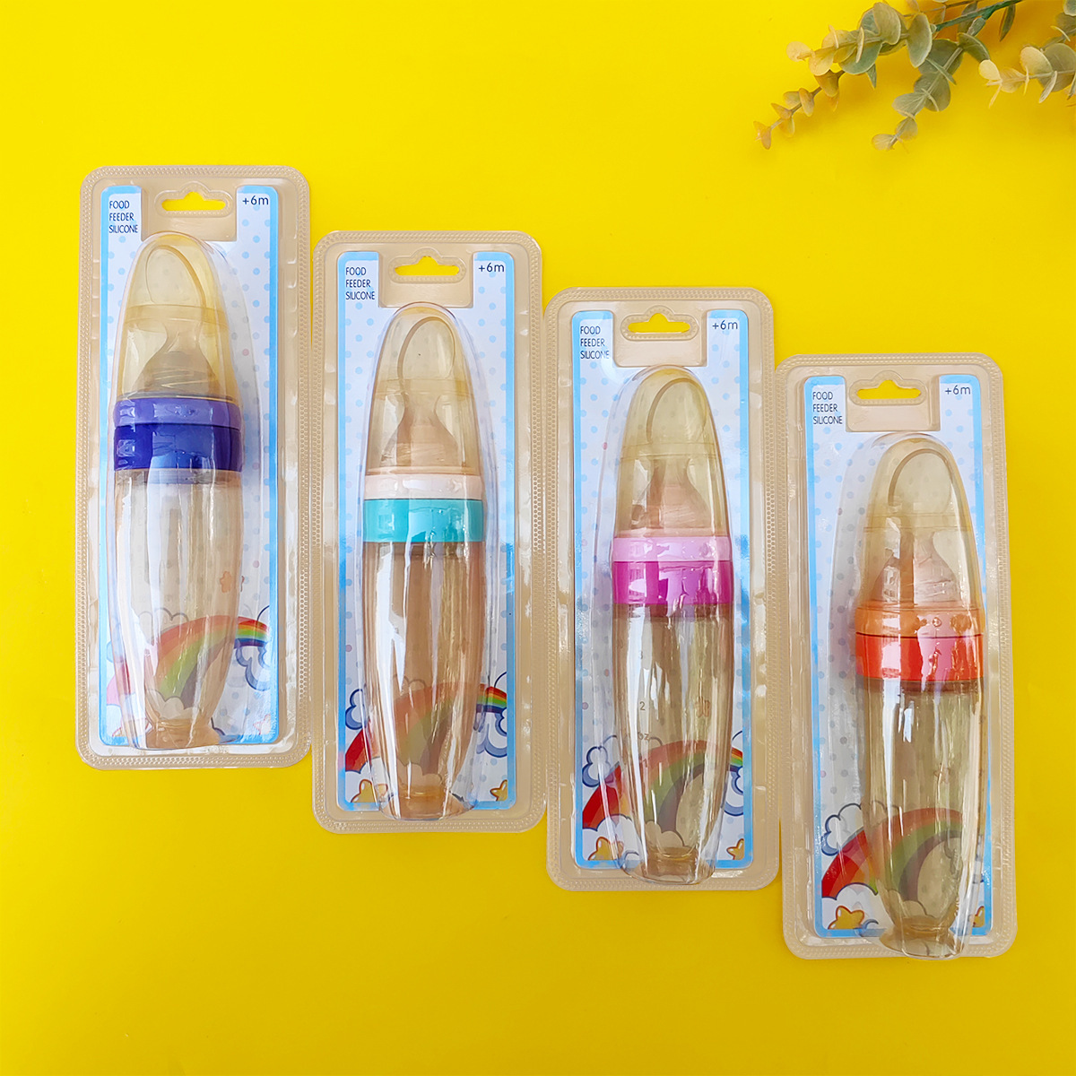 Paper Card Silicone Milk Bottle Suction Cup Rice Cereal Bottle Baby Food Supplement Spoon Kidsren's Rice Cereal Bottle Comes with Soft Spoon Head with Controlled Amount