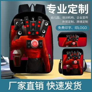 跨境新款马桶人音响人书包双肩包监控人背包三件套挎包包笔袋批发