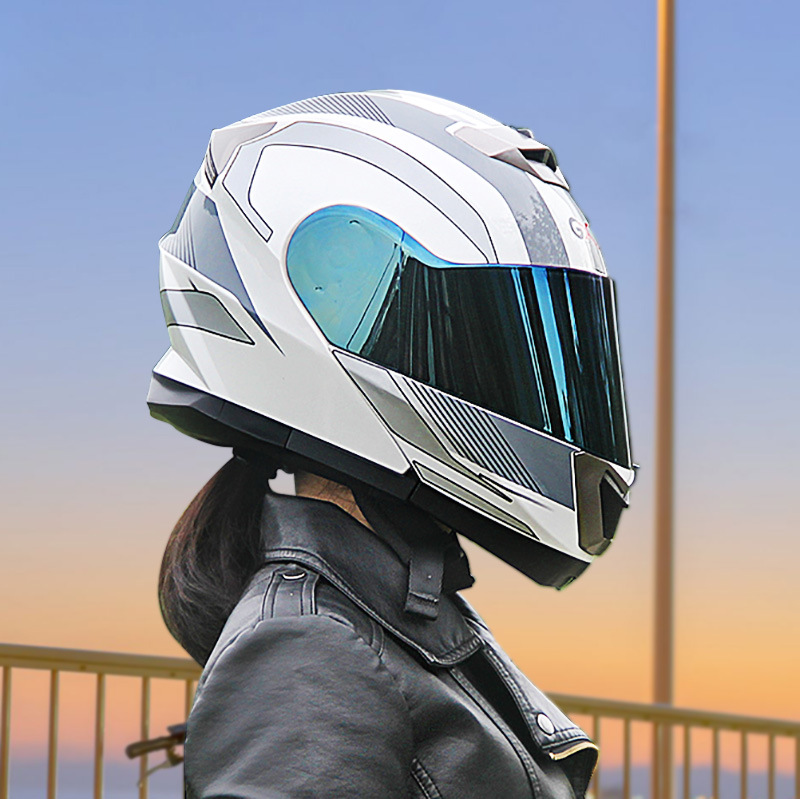 Motosiklet kaskı (dəbilqə) — Motuoche Full Face - white-silver-gray-colorful-lens-m