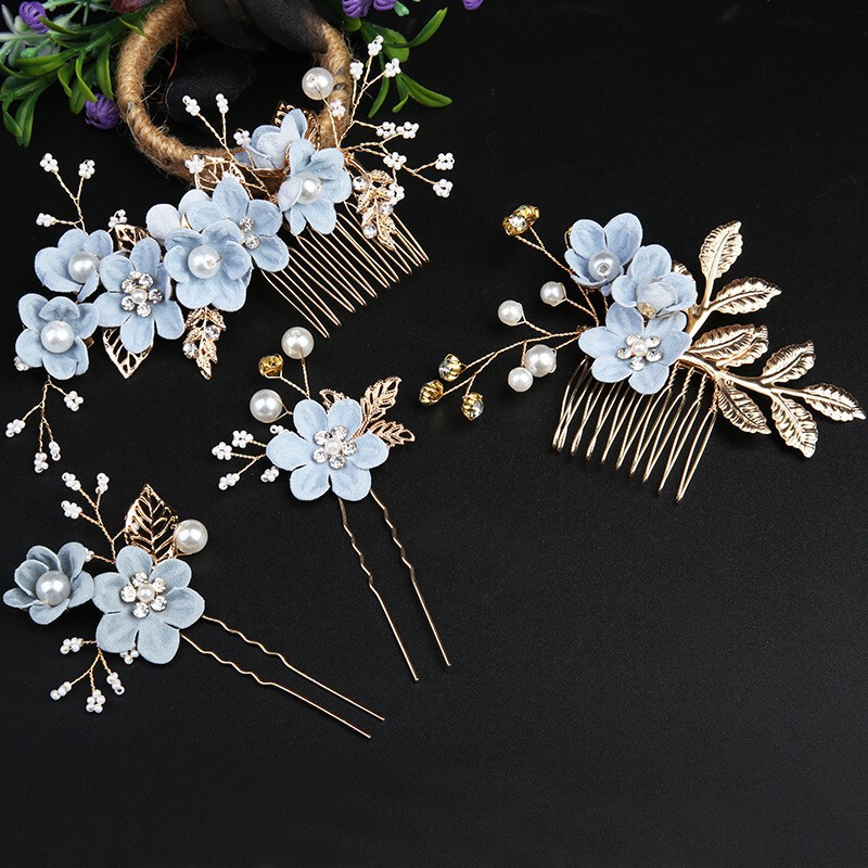 クロスボーダーの金色の葉の髪の櫛の髪の飾りの手作りの花嫁のセットの頭の飾りの花の挿し木の髪のヘアピンの花嫁の装飾品|undefined