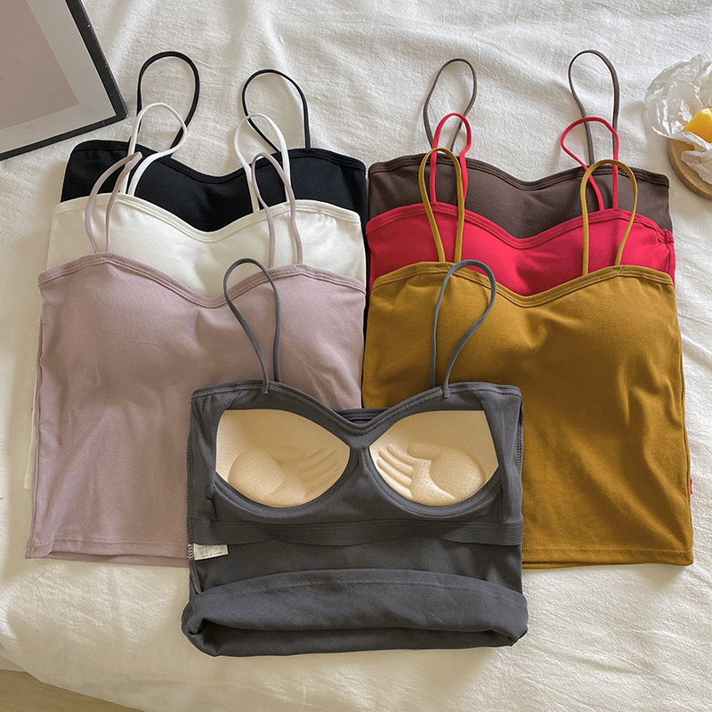 Spring New Style Outer Wearing Small Camisole Vest Women's Design Sense Niche Inner Wearing Beautiful Back Wrapped Chest with Chest Pad Hot Girl Top Spring New Style Outer Wearing Small Camisole Vest Women's Design Sense Niche Inner Wearing Beautiful Back Wrapped Chest with Chest Pad Hot Girl Top