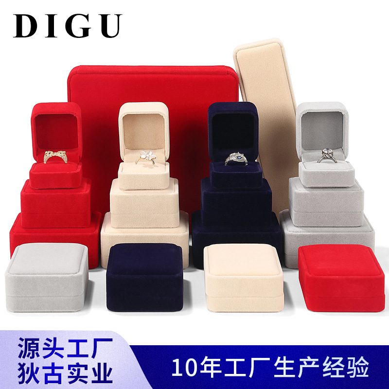 Caja de terciopelo para anillos de compromiso, pulseras, joyas, color sólido, para colgantes y collares, set de embalaje de joyería, venta al por mayor