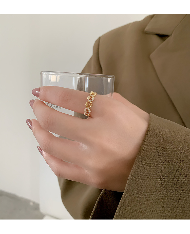 5g Weight Zircon Inlay Material Open Rings Classification Wholesale Jewelry Glam Geometric Metal Zircon Inlay Open Rings