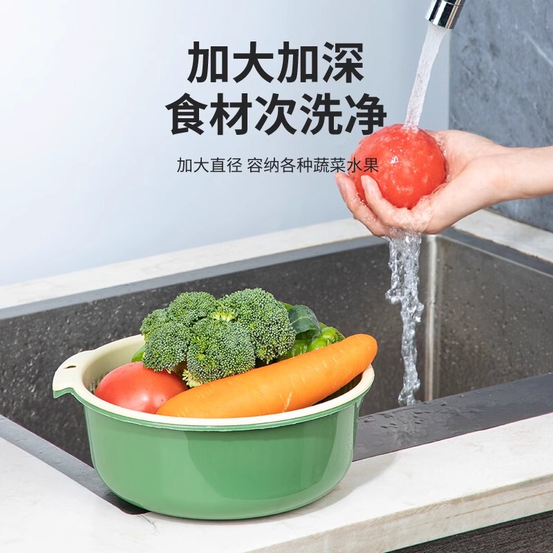 厚い二重の野菜を洗うたらいの水たまりの家庭用の台所の水洗いの果物の皿の客間は野菜かごを濾過して野菜のかごを洗います。|undefined