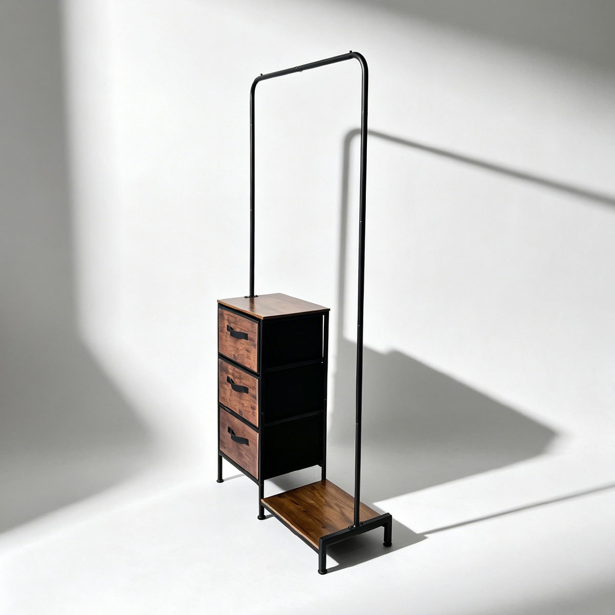 Perchero de Pie con Cajón de Hierro y Madera Plegable para Dormitorio image 4