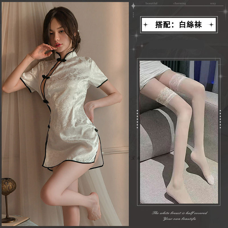 흰색 [치파오+티팬츠 포함] + 흰색 스타킹
