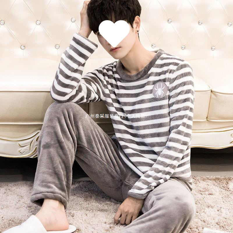산호 양털 잠옷 남자 겨울 봄 가을 겨울 가을 겨울 기모 남자 플란넬 홈 옷 겨울 남자 세트