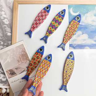 Ethnic Style Pattern Hot Stamping Embossed Fish-Shaped Magnet Home Decoration Cute Long Fish Travel Commemorative Refrigerator Magnet