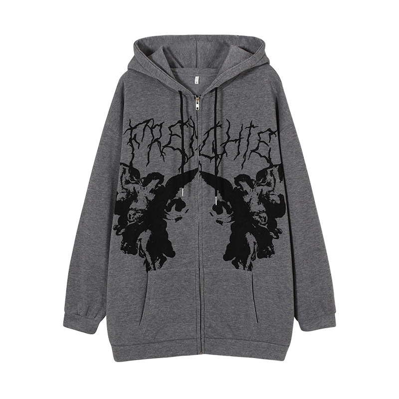 Loose street sports zippered cardigan 2024 autumn/winter new casual y2k jacket hoodie for women_voghion.com