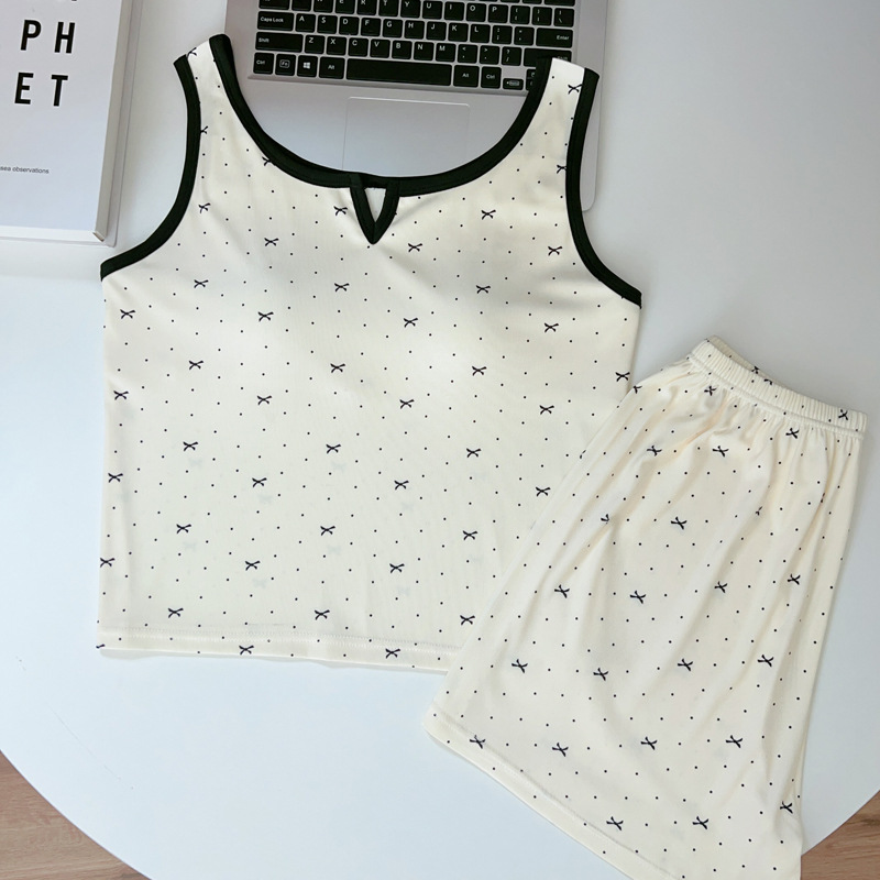 胸パッド付きオールインワンキャミソールレディース夏ピュアセクシーキャミソールストライプショーツパジャマホームウェア2点セット