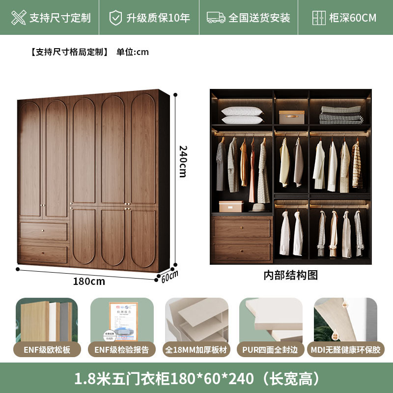 中古风实木衣柜骨骼线卧室家用收纳衣橱复古法美式胡桃色高档柜子|undefined