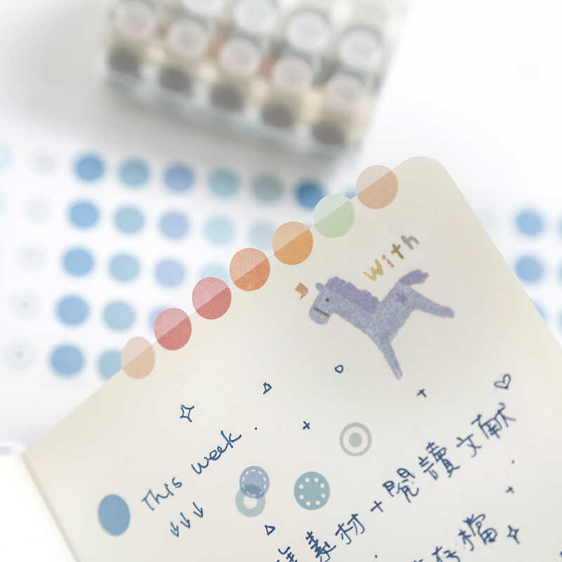 莫兰迪色圆点和纸胶带基础手帐彩色波点贴纸圆形标记手账笔记素材|undefined