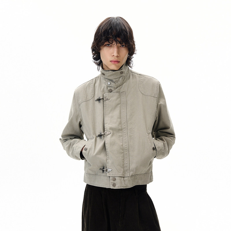 Spring and Autumn American Retro Airplane Buckle Workwear Jacket for Men and Women, Trendy Casual Short Shoulder-Length Jacket for Couples