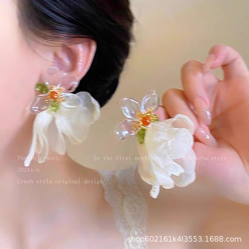 绿色海岛串珠花朵耳钉女2025新款海边度假风耳环夸张配饰耳饰|undefined