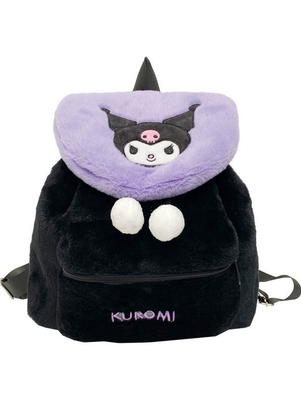 Backpack (Hello Kitty) Plush Drawstring Shoulder Bag, Soft Fluffy and Spacious