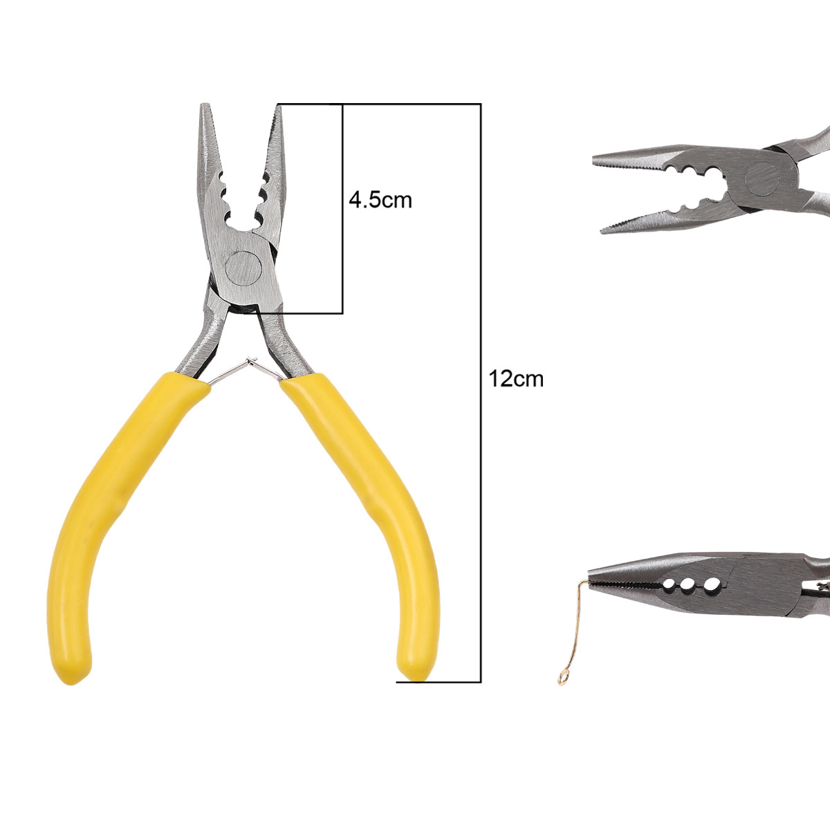 Yellow handle 3-hole flat nose pliers (with teeth), length about 12cm, 1pc/pack