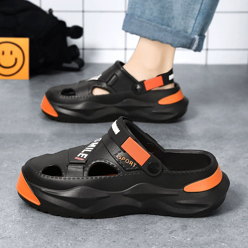 Мужские сабо на толстой подошве для лета, модная пляжная обувь, повседневные сандалии с закрытым носком.