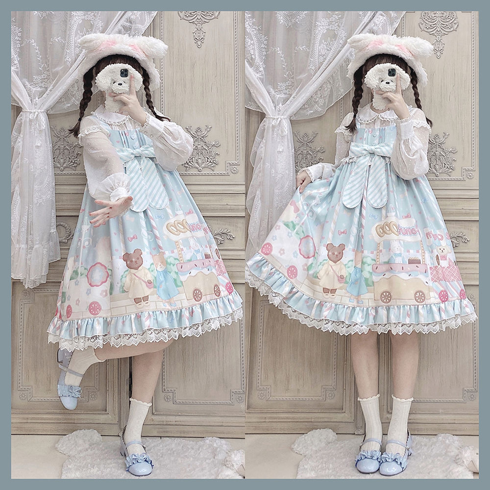 猫寻海原创 洋装奶上款Lolita 甜美可爱吊带连衣裙浅粉色大码小码