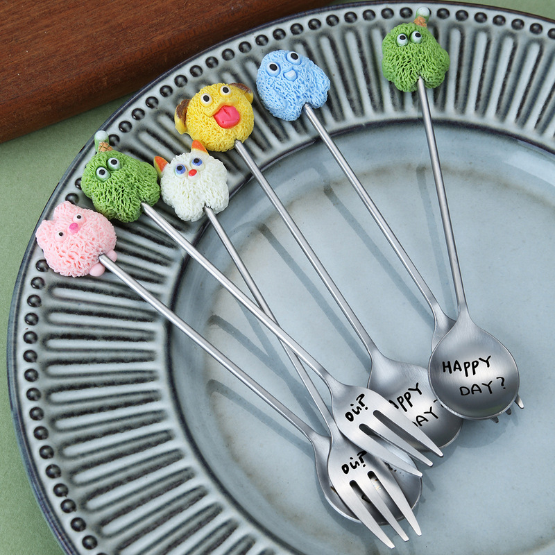 Creative Stainless Steel Funny Spoon and Fork, Cute Cartoon Coffee Spoon, Dessert Spoon, Fun Fruit Fork, Stirring Spoon Creative Stainless Steel Funny Spoon and Fork, Cute Cartoon Coffee Spoon, Dessert Spoon, Fun Fruit Fork, Stirring Spoon