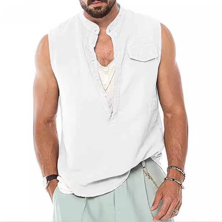 2026 New Foreign Trade Men's Linen Vest with Stand Collar, Loose Sleeveless Vest in Stock 2026 New Foreign Trade Men's Linen Vest with Stand Collar, Loose Sleeveless Vest in Stock