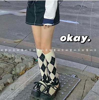 Winter Korea ins Rhombic calf socks jk student Medium hose College wind temperament Stockings Audio network Red Sox