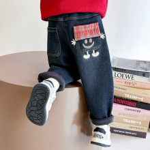 女童牛仔裤2025秋冬季新款洋气外穿宽松直筒裤子卡通保暖加绒长裤