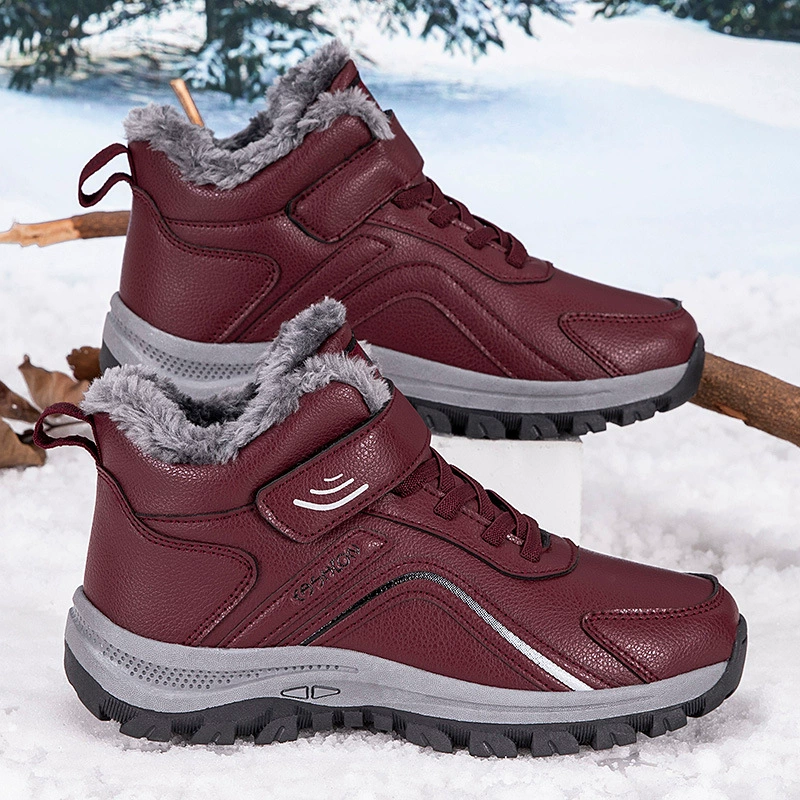 Обувь для пожилых людей, Мужская зимняя хлопчатобумажная обувь с высоким берцем на флисовой подкладке, утолщенная прогулочная обувь для среднего и пожилого возраста, уличная походная обувь на толстой подошве, оптовая продажа