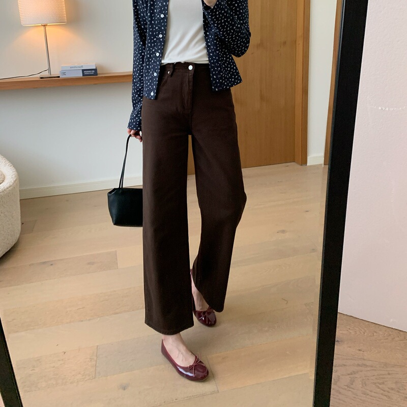 Autumn Relaxed Straight-Leg Pants~French High-Waisted Vintage Slimming Loose Elastic Straight-Leg Denim Trousers for Women H081908