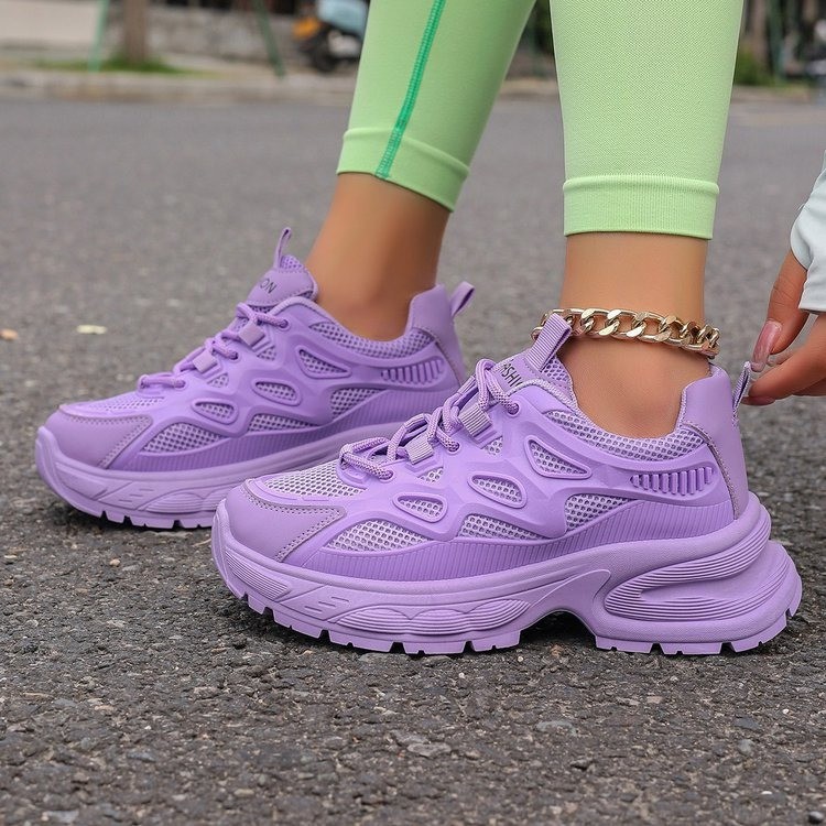 Große bonbonfarbene Dad-Mesh-Schuhe, beliebte Mesh-Schuhe mit dicker Sohle für Damen, atmungsaktive und modische Freizeitsportschuhe_voghion.com