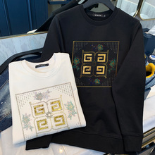 轻奢大牌新款卫衣男士大LOGO纯棉重磅圆领时尚帅气个性品牌打底衫