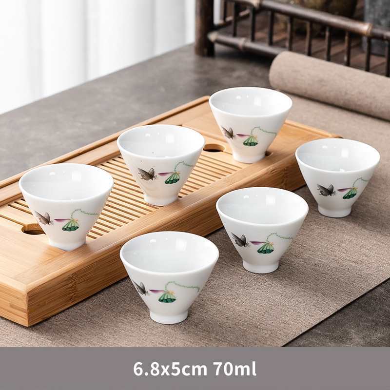 화이트 도자기 버킷 컵-나비 꽃 6 팩