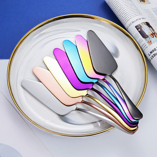 1010 Stainless Steel Cake Spatula Thickeneded Titanium-Plated Colorful Pizza Knife with Toothed Triangle Kitchen Baking Spatula Cross-Border