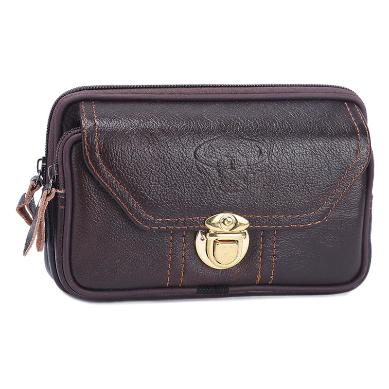 Leather double-layer waist bag 2022 new men's mobile phone bag super large capacity coin purse stall supply manufacturers wholesale