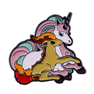 Magic Unicorn and Pokemon Elf Flaming Horse Mix and Match Brooch Fantasy Animal Badge