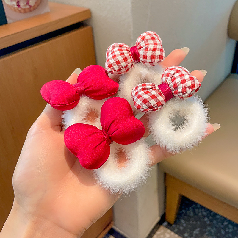 Accesorios para el cabello de los niños arco banda para el cabello Niñas Otoño e Invierno cuerda para el cabello de felpa Niña Linda tocado lazo banda de goma para el cabello