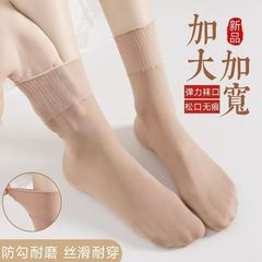 荷叶边松口丝袜棉底不勒脚宽口透气袜子女夏季中老年老人薄款丝袜