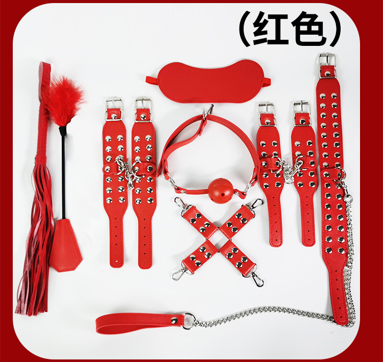 SM Bondage Kit 9-Piece Faux Leather Handcuffs Ball Gag Nipple Clamps Black — detail image 36
