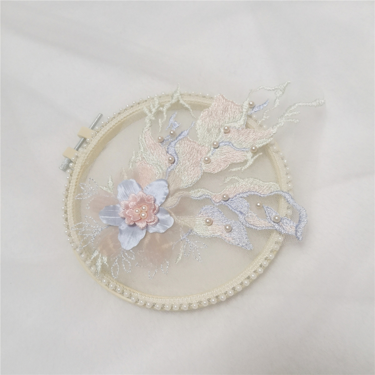 立体珍珠粉蓝色蕾丝花边辅料手工设计刺绣花朵服装装饰品布贴