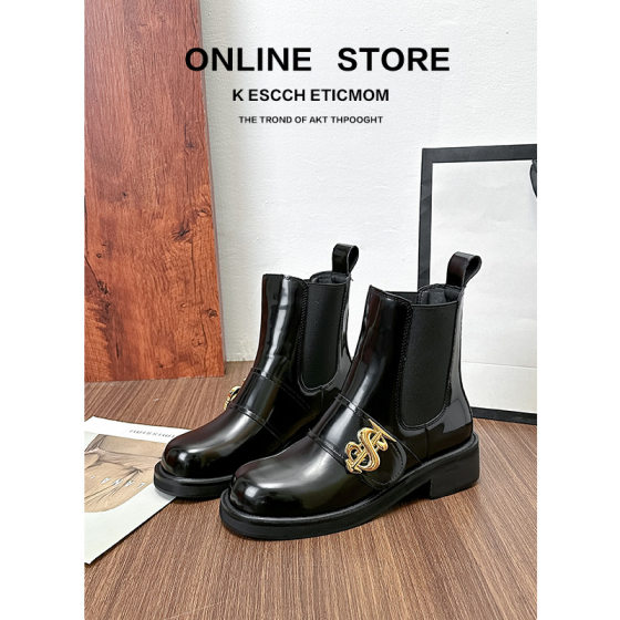 Su Yinyin with the same explosion round head expensive gas boots gold buckle British elastic band Chelsea cigarette tube women's Martin boots