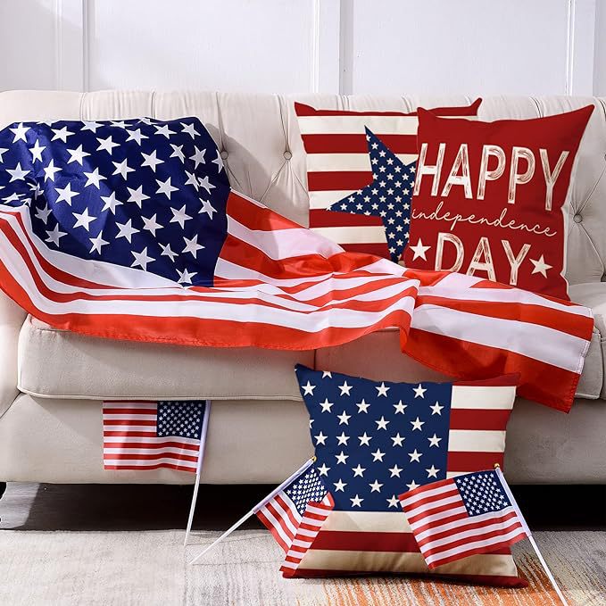 Transfronterizo Día de la Independencia de Amazon impresión lino almohada funda aniversario para celebrar el hogar vestido almohada funda mayorista