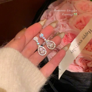 超仙精致锆石水滴耳环女2024新款气质百搭高级感流苏耳坠爆款耳饰