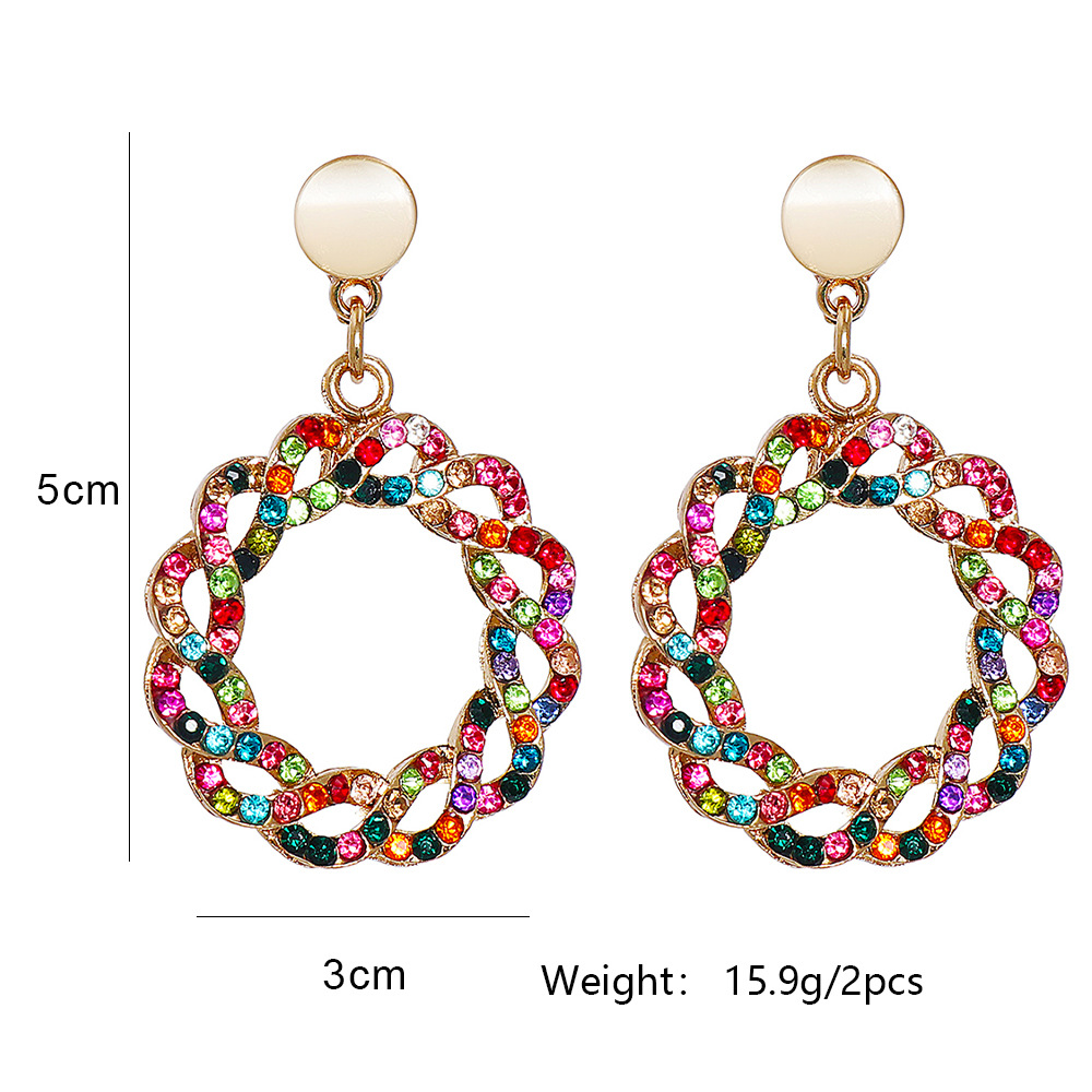 Fashion Color Alloy Diamond Twist Double Wreath Earrings